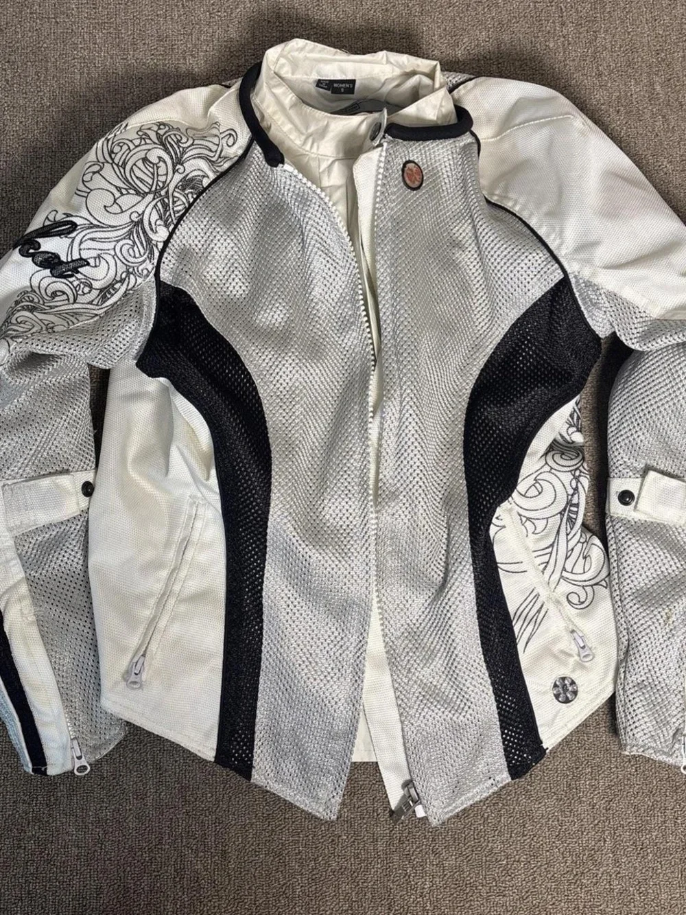 Joe Rocket White and Black Mesh Motorcycle Jacket with Sleeve Art